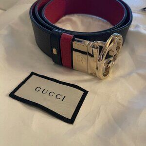 Gucci Dual-Tone Leather Belt with Gold Buckle